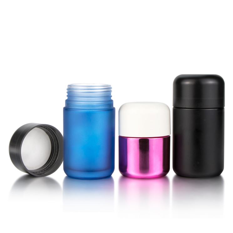 A variety of capacity bamboo cbd flower packaging with child proof cap 1oz 50ml frosted blue glass jar with child resistant cap
