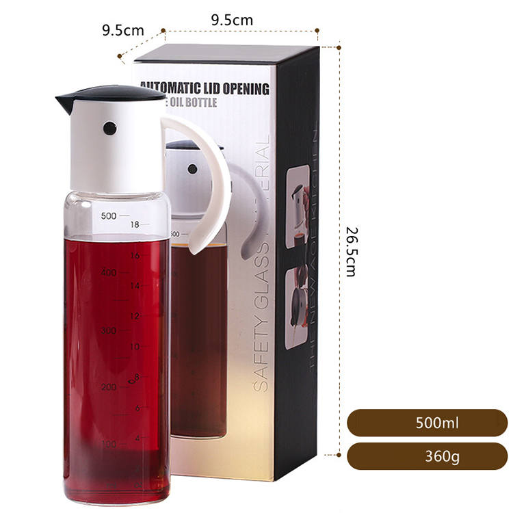 A696 Glass Oil Bottle Dispenser Automatic Opening Closing Seasoning Bottle Home Kitchen Leak-proof Soy Sauce Bottle Vinegar Pot