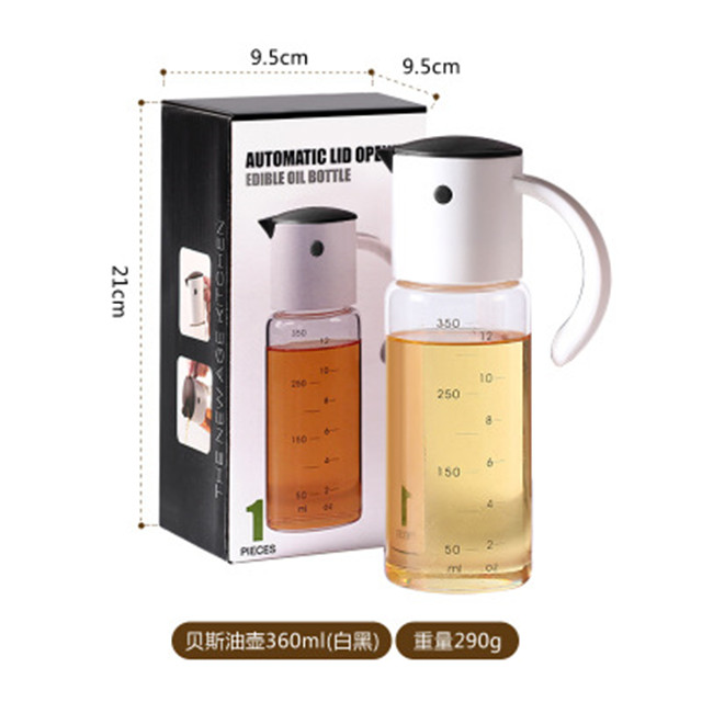 A696 Glass Oil Bottle Dispenser Automatic Opening Closing Seasoning Bottle Home Kitchen Leak-proof Soy Sauce Bottle Vinegar Pot