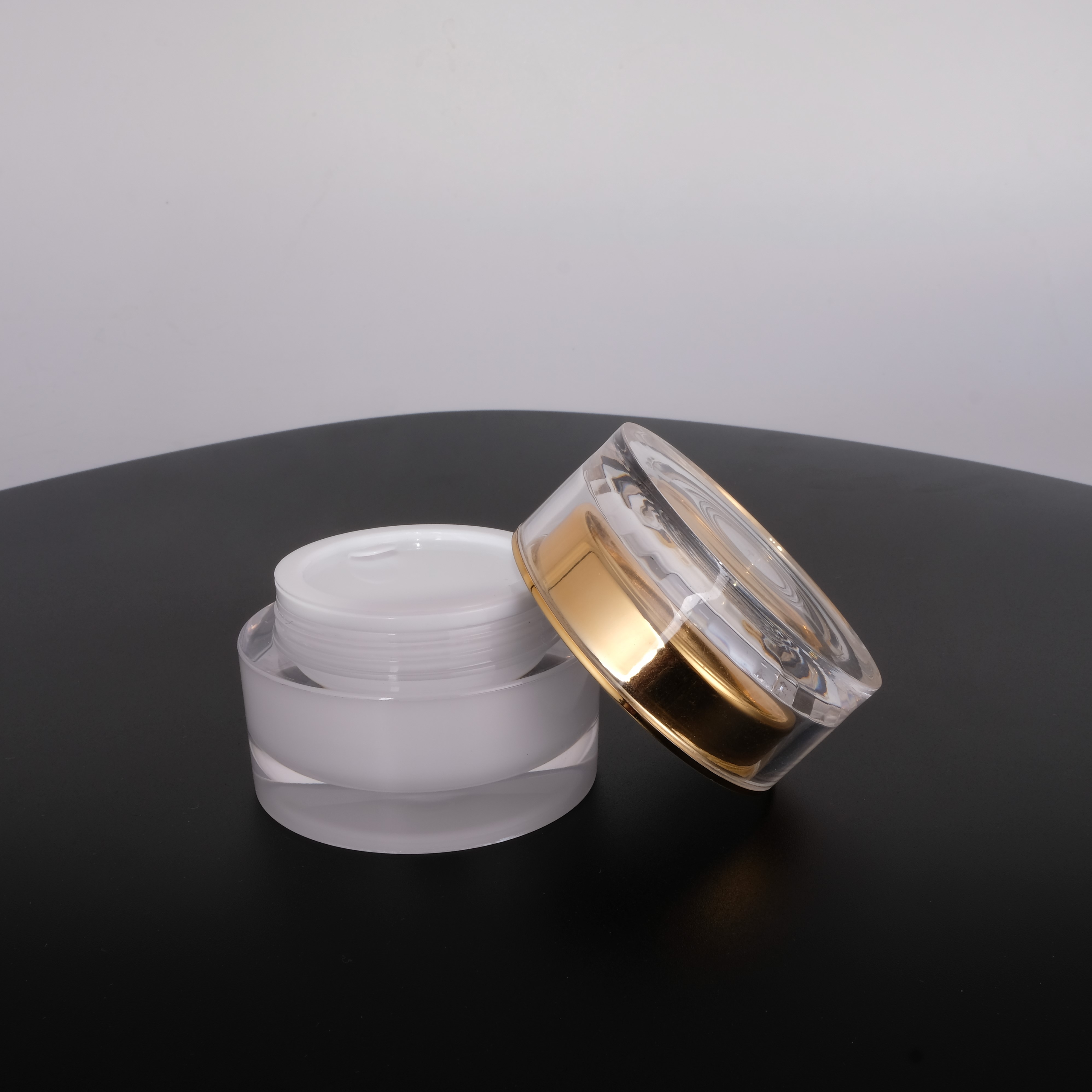 A83 20g 30g 50g in stock ready to ship transparent gold lid pearl white double wall round acrylic plastic cosmetic cream jar