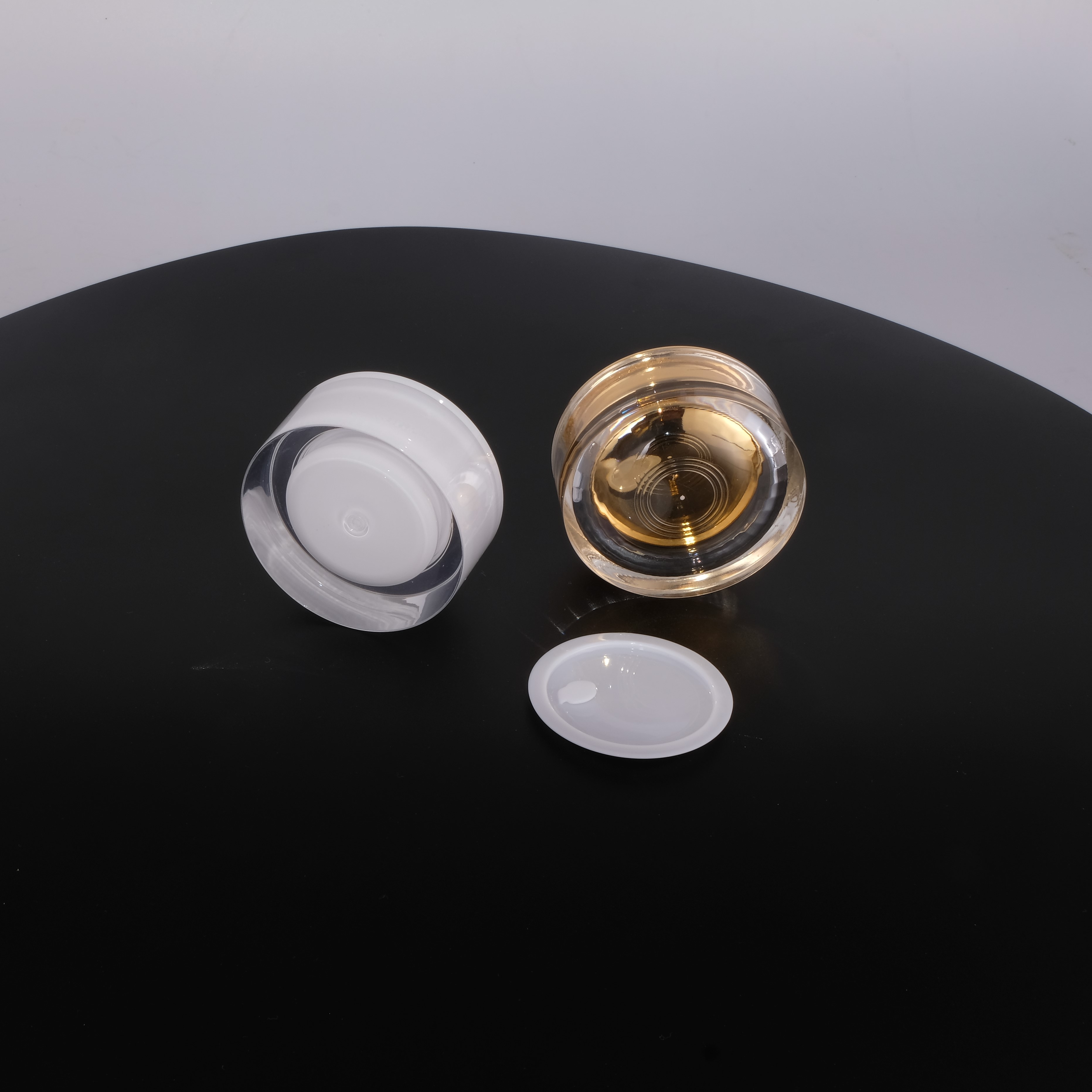 A83 20g 30g 50g in stock ready to ship transparent gold lid pearl white double wall round acrylic plastic cosmetic cream jar