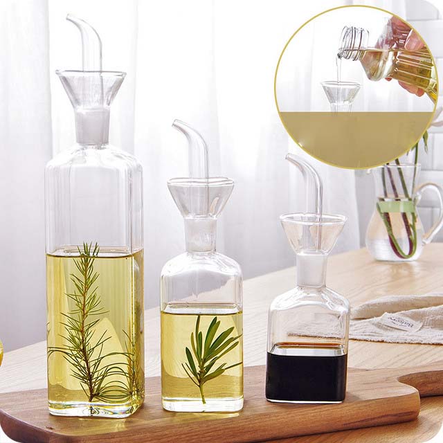 AA578 Transparent Glass Oil Bottle Kitchen Tools Soy Vinegar Sauce Container Simple Glasses Oil Can Creative Seasoning Bottle