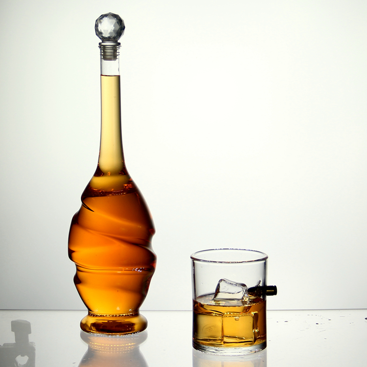 AIHPO07 Fancy Special Clear Hand Made Custom Shaped Empty 750ml Liquor Wine Set Whiskey Set Glass Bottles