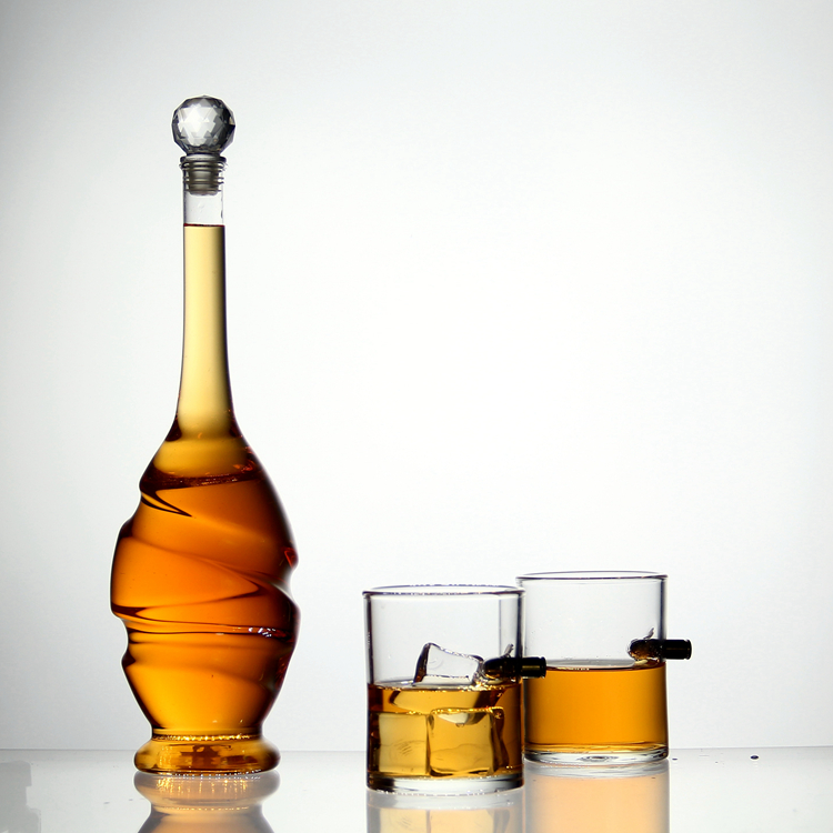 AIHPO07 Fancy Special Clear Hand Made Custom Shaped Empty 750ml Liquor Wine Set Whiskey Set Glass Bottles