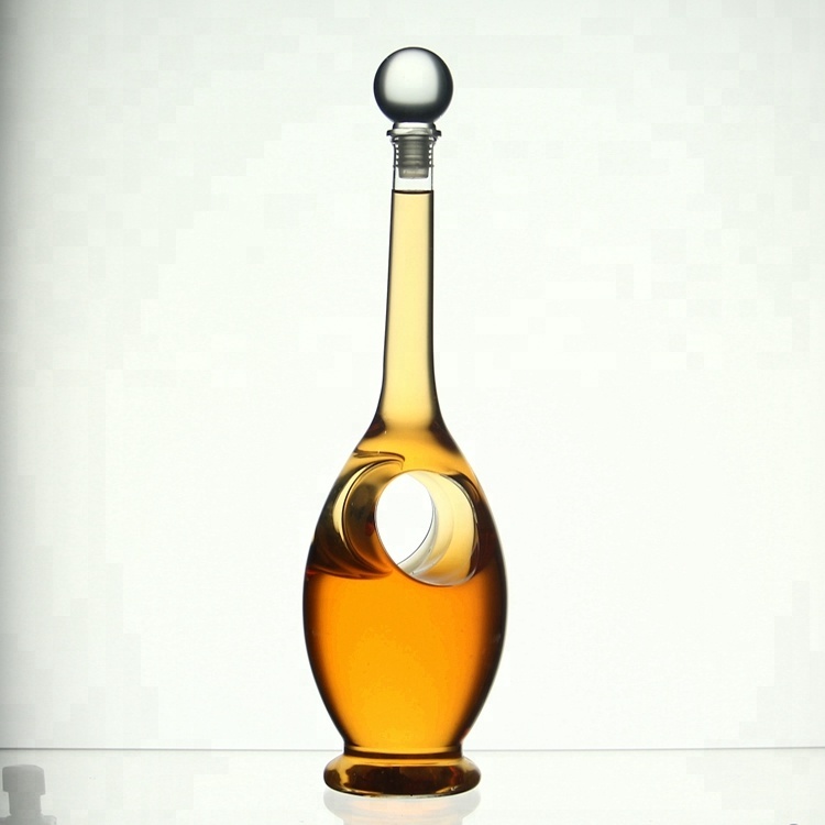 AIHPO07 Manufacture Special Gift Custom Design Hand Made Unique Warped Shaped Glass Wine Liquor Bottles