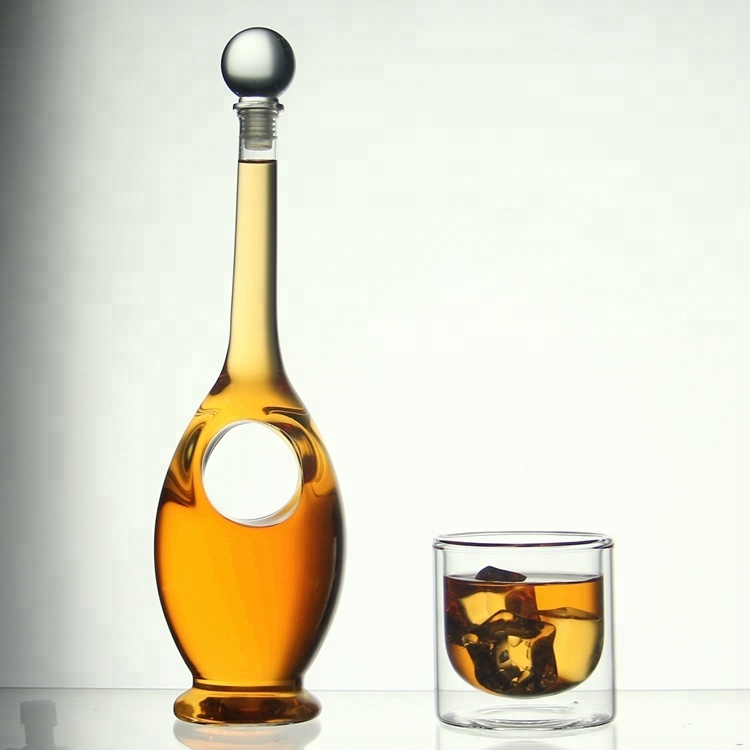 AIHPO07 Manufacture Special Gift Custom Design Hand Made Unique Warped Shaped Glass Wine Liquor Bottles