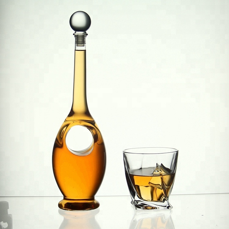 AIHPO07 Manufacture Special Gift Custom Design Hand Made Unique Warped Shaped Glass Wine Liquor Bottles