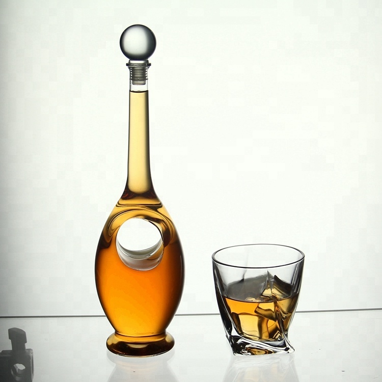 AIHPO07 Manufacture Special Gift Custom Design Hand Made Unique Warped Shaped Glass Wine Liquor Bottles