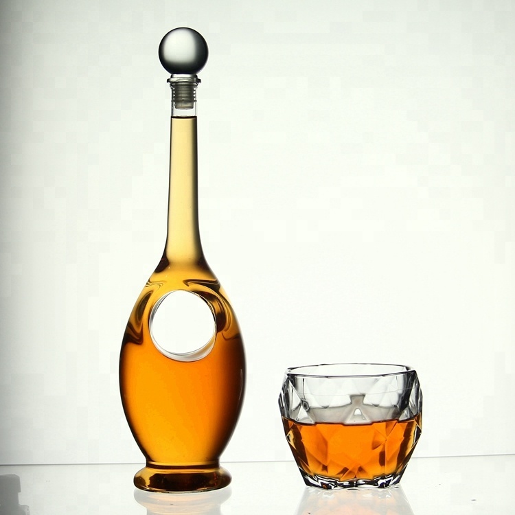 AIHPO07 Manufacture Special Gift Custom Design Hand Made Unique Warped Shaped Glass Wine Liquor Bottles