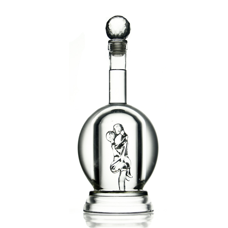 AIHPO07 Unique Colored Empty Shaped 500ml Custom Embrace Couple Red Wine Whiskey Glass Set Bottles for Sale  Liquor