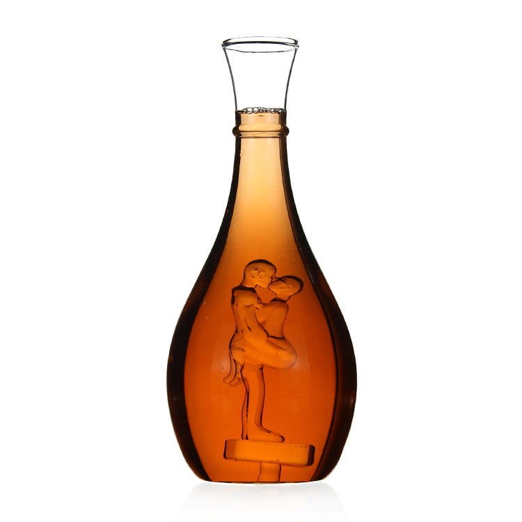 AIHPO07 Unique Colored Empty Shaped 500ml Custom Embrace Couple Red Wine Whiskey Glass Set Bottles for Sale Liquor