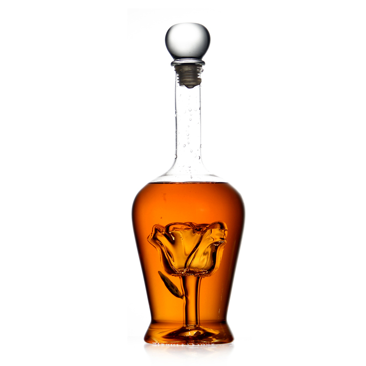 AIHPO207 Factory Custom Colored Empty Whiskey Decanter Bar Gift Rose Shaped 750ml Glass Wine Liquor Bottle for Sale with Glasses
