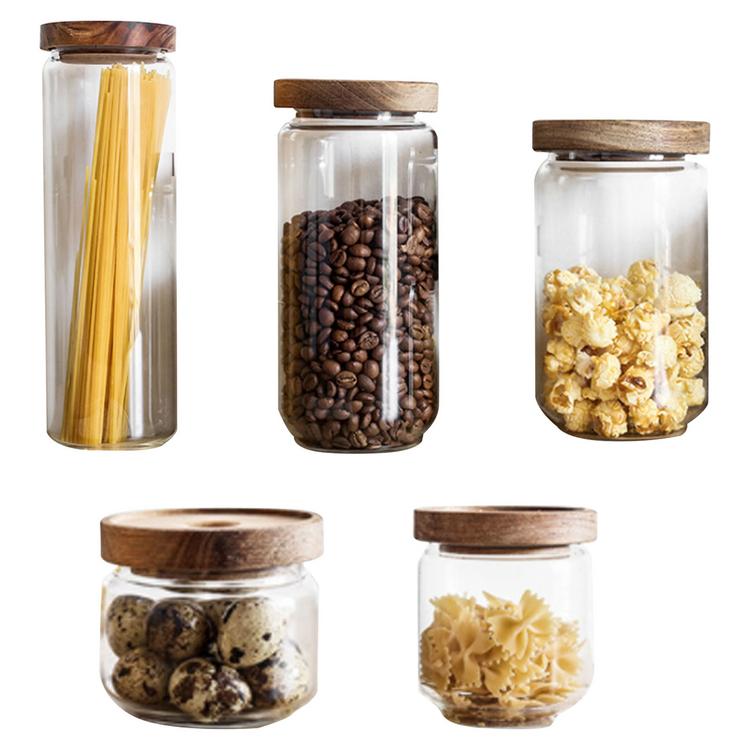 Acacia wood glass storage jar kitchen food grains coffee beans flower tea sealed jar transparent storage jar