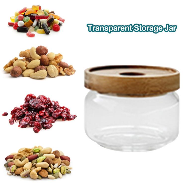 Acacia wood glass storage jar kitchen food grains coffee beans flower tea sealed jar transparent storage jar