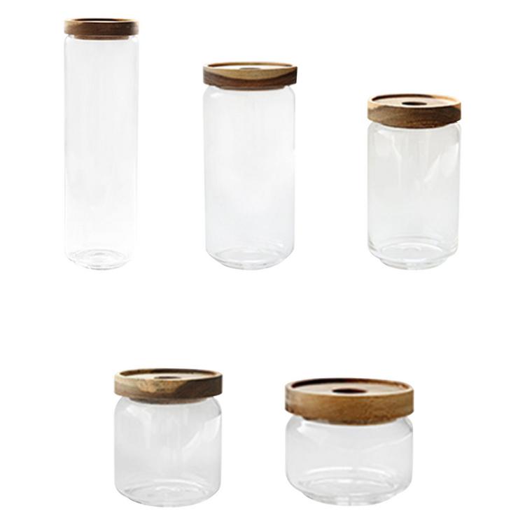 Acacia wood glass storage jar kitchen food grains coffee beans flower tea sealed jar transparent storage storage tank