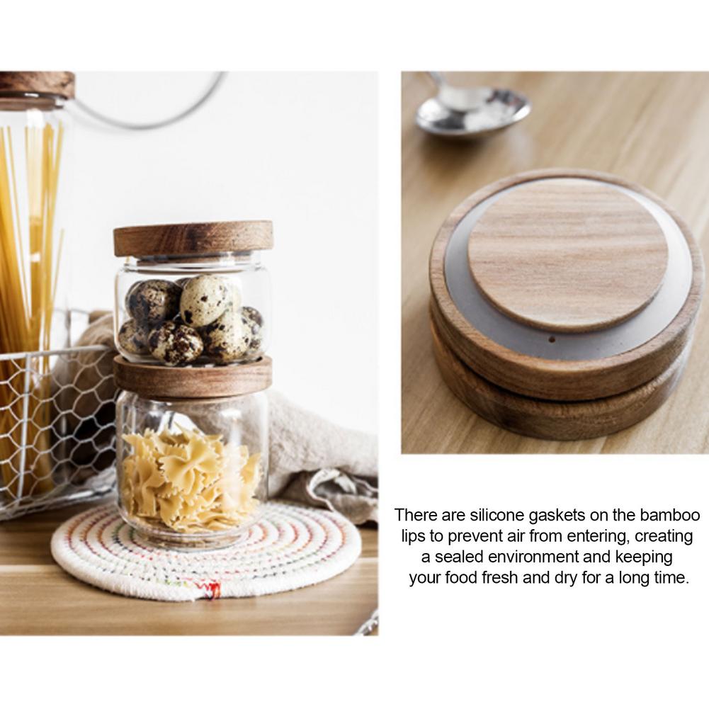 Acacia wood glass storage jar kitchen food grains coffee beans flower tea sealed jar transparent storage storage tank
