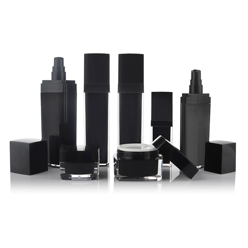 Accept OEM Black Acrylic Cosmetic Packing Cream Jar Lotion Bottle with Pump