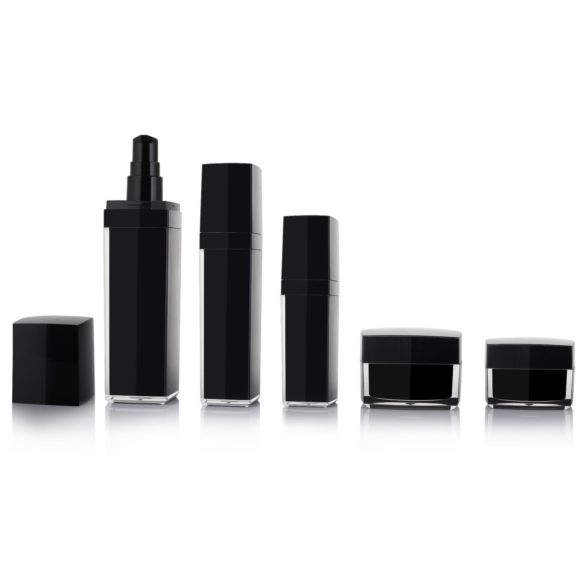 Accept OEM Black Acrylic Cosmetic Packing Cream Jar Lotion Bottle with Pump