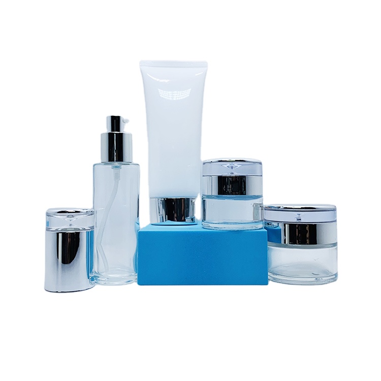 Accept OEM Pearl White Dripping Cap Glass Body Lotion Bottle Cosmetic Spray Bottle Cream Jar