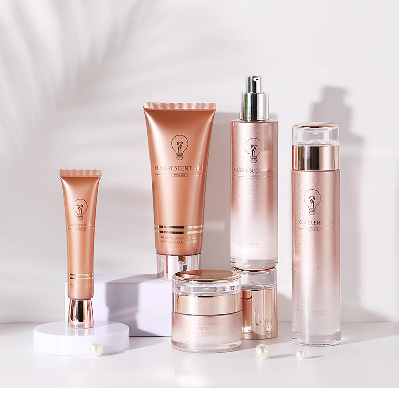 Accept OEM Pearl White Dripping Cap Glass Body Lotion Bottle Cosmetic Spray Bottle Cream Jar