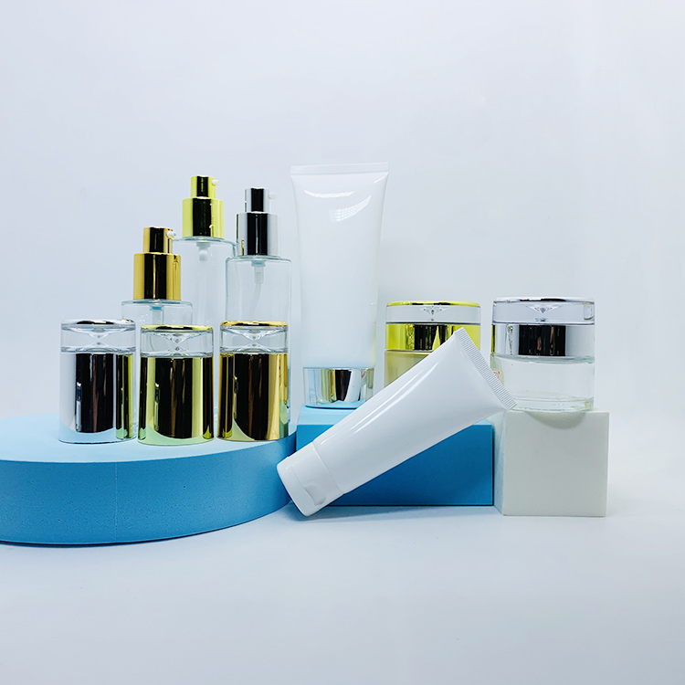 Accept OEM Pearl White Dripping Cap Glass Body Lotion Bottle Cosmetic Spray Bottle Cream Jar