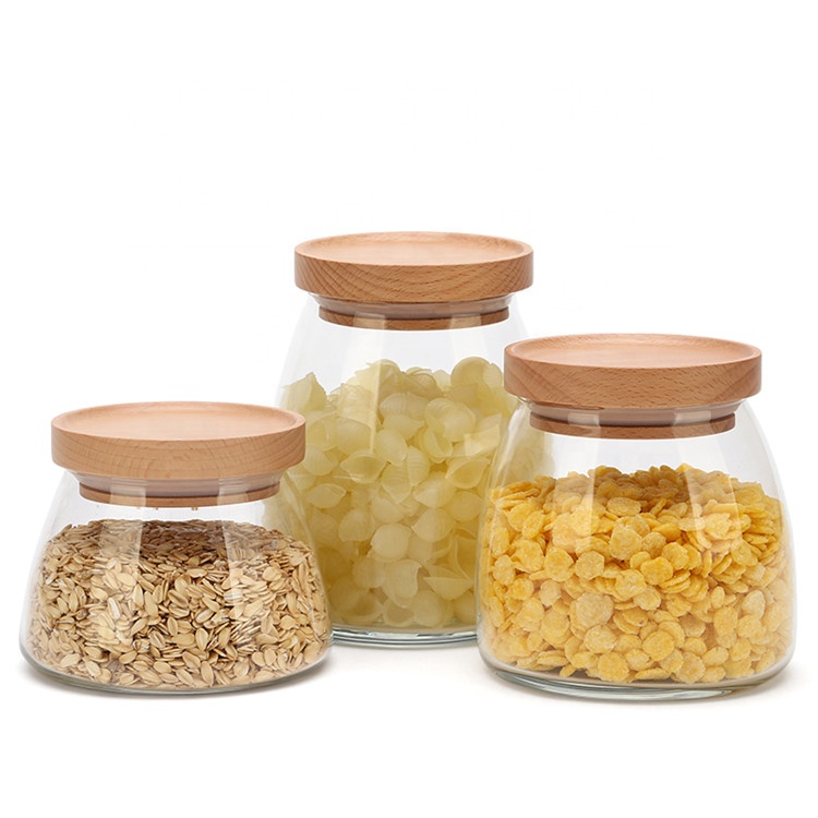 Accept custom with wooden lid glass honey storage jar Food storage jar