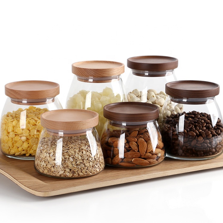 Accept custom with wooden lid glass honey storage jar Food storage jar