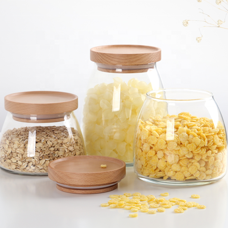 Accept custom with wooden lid glass honey storage jar Food storage jar