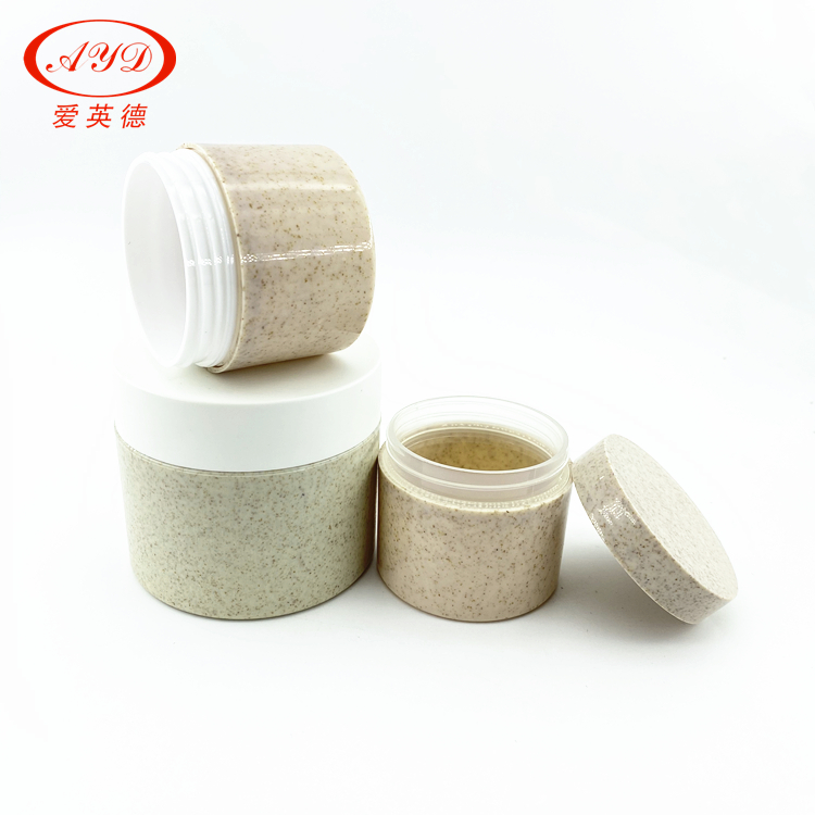 Accept customization eco friendly PCR post-consumer recycled plastic cream jar wheat straw pla cosmetic face cream jar