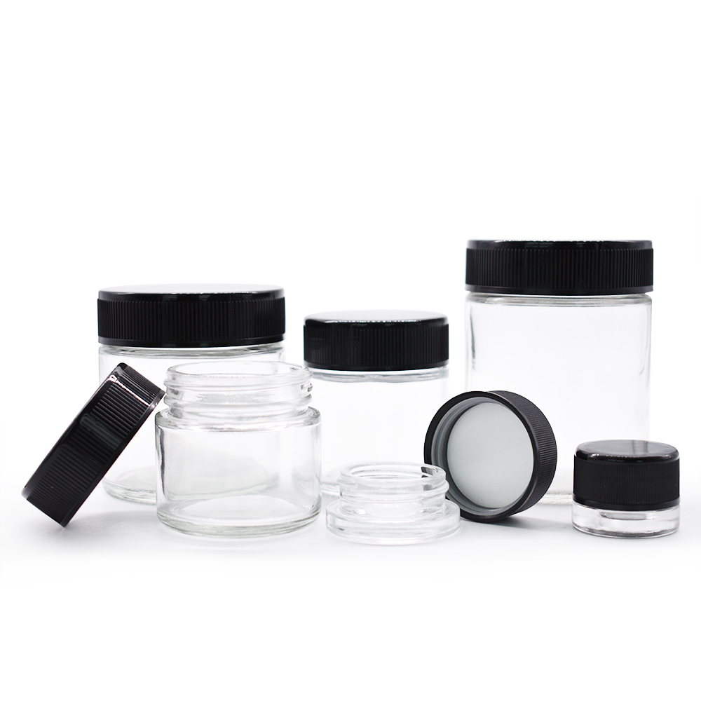 Accept customized black plastic lids glass bottles and jars 30g 50g face cream bottle
