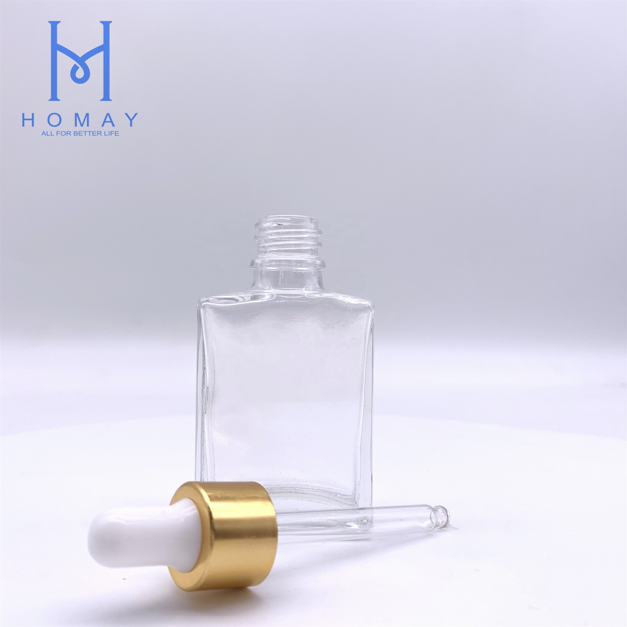 Accepted customization hotsale 30ml flat square glass dropper bottle with cap for essential oil