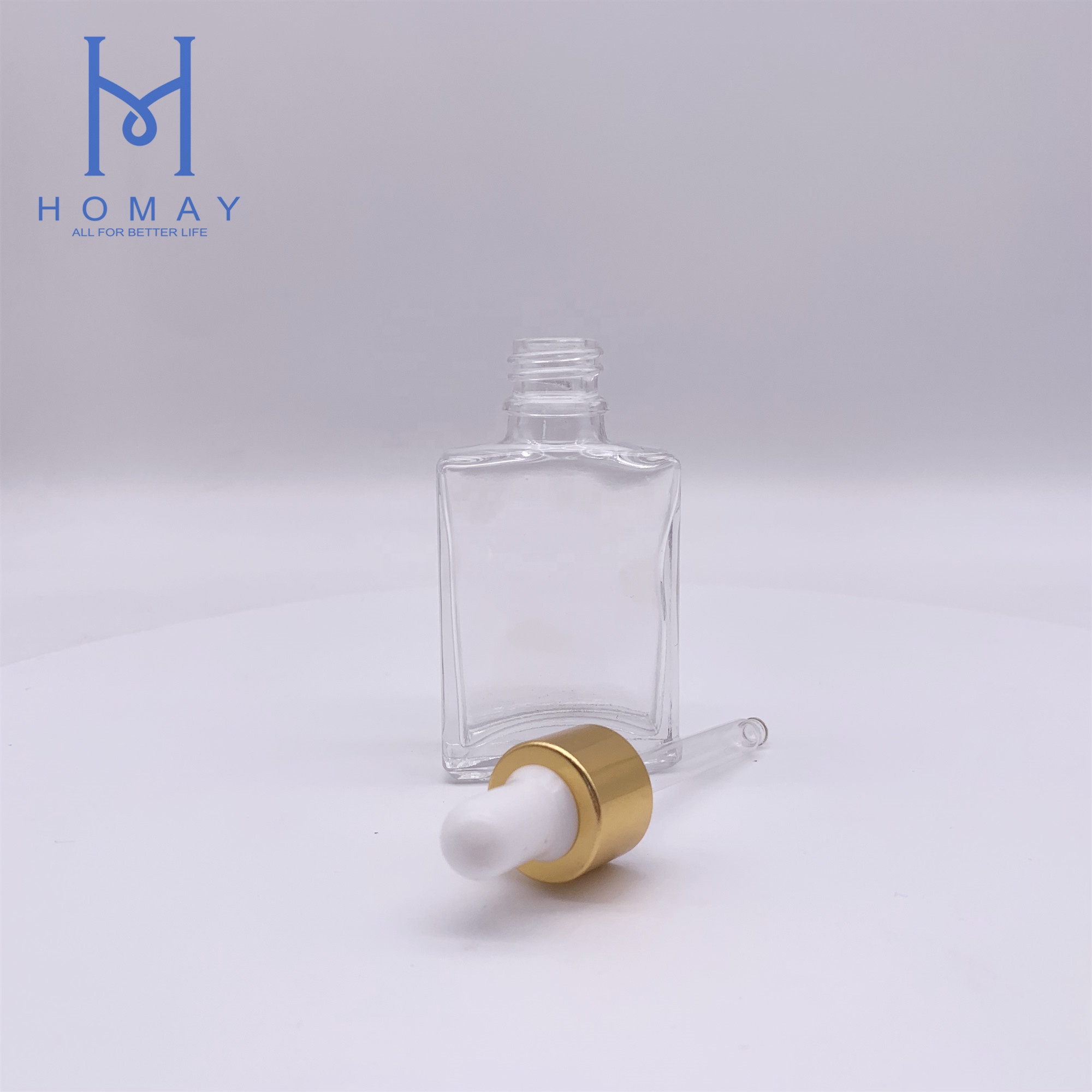 Accepted customization hotsale 30ml flat square glass dropper bottle with cap for essential oil