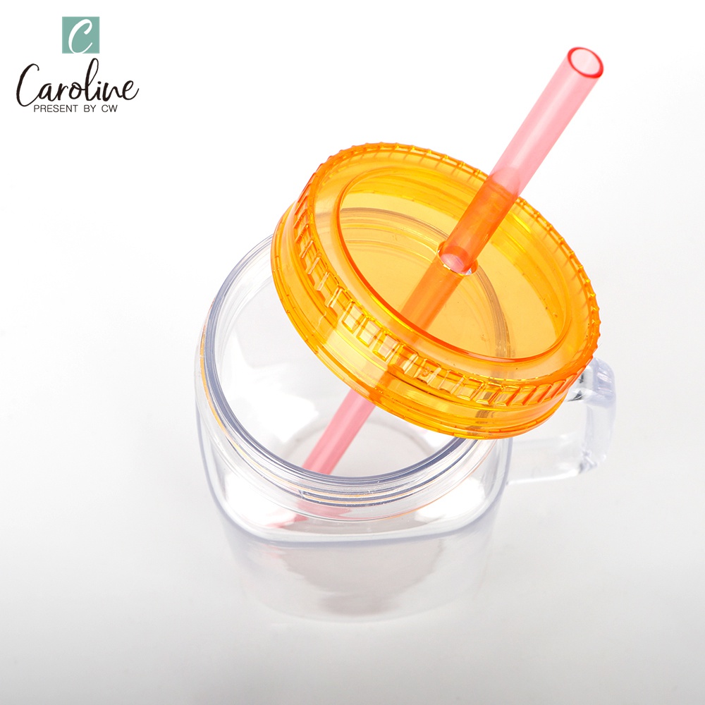 Acrylic Clear Plastic Jars Cup with Lids and Straw for Drinking