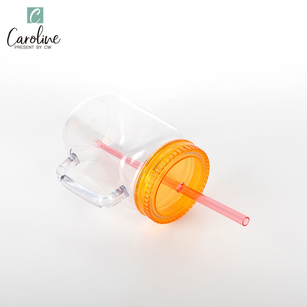 Acrylic Clear Plastic Jars Cup with Lids and Straw for Drinking
