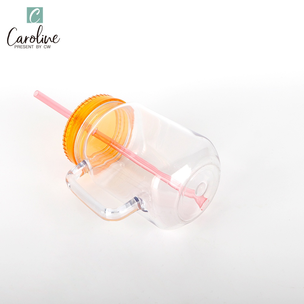 Acrylic Clear Plastic Jars Cup with Lids and Straw for Drinking
