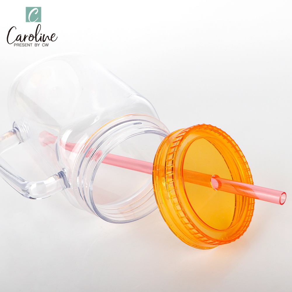 Acrylic Clear Plastic Jars Cup with Lids and Straw for Drinking