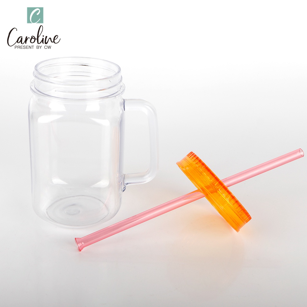 Acrylic Clear Plastic Jars Cup with Lids and Straw for Drinking