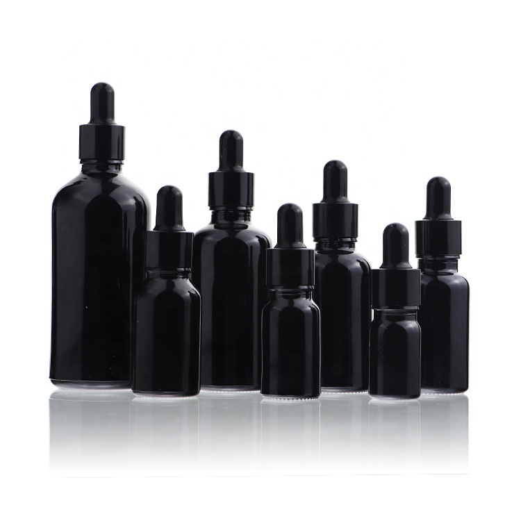 Acrylic Glass Black Serum Bottle Essential Oil Dropper 10 ml 30 ml 50 ml 100 ml