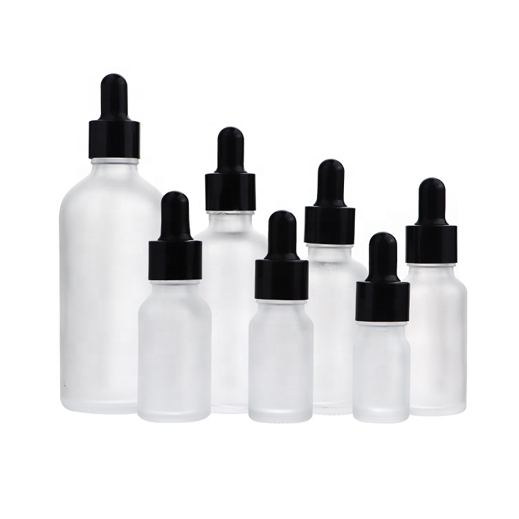 Acrylic Glass Black Serum Bottle Essential Oil Dropper 10 ml 30 ml 50 ml 100 ml