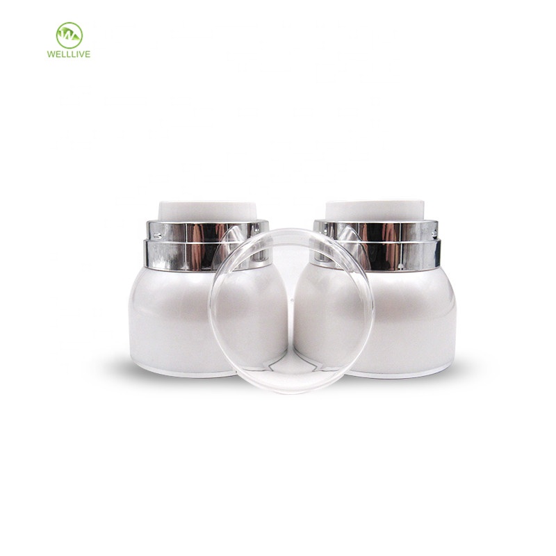 Acrylic PMMA Plastic Material 30g 50g Pearl White Vacuum cosmetic serum cream airless jar with pump press lid