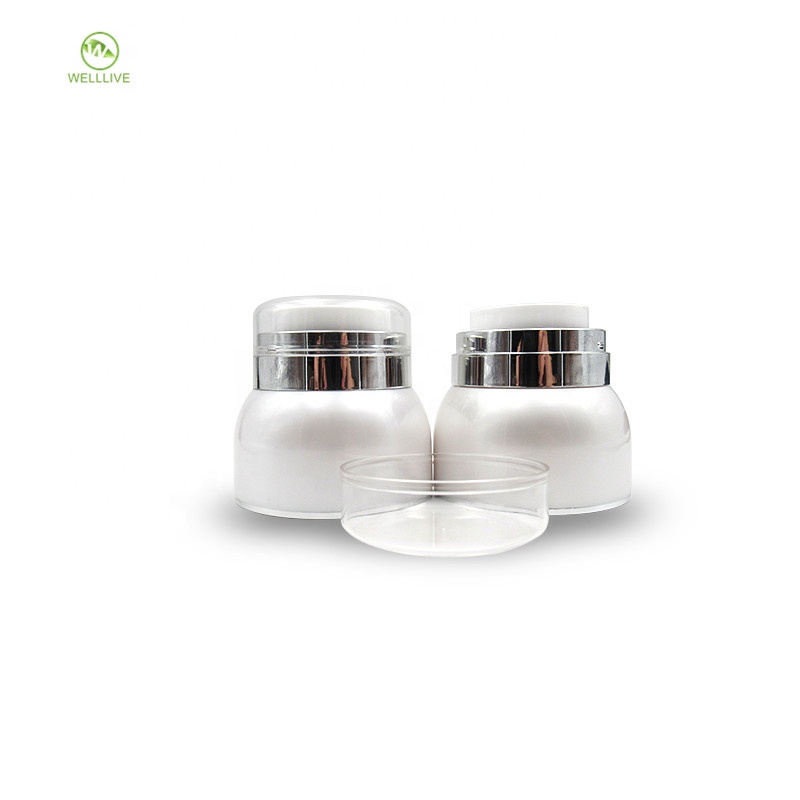 Acrylic PMMA Plastic Material 30g 50g Pearl White Vacuum cosmetic serum cream airless jar with pump press lid