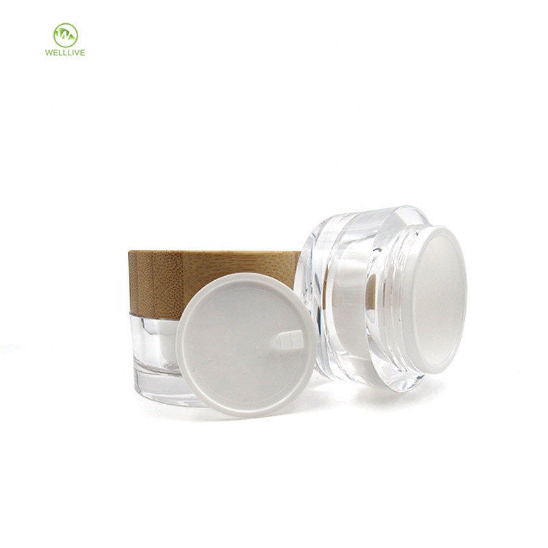 Acrylic PMMA bamboo cream jar 15g 30g 50g 100g double layer plastic cosmetic ointment container with gasket