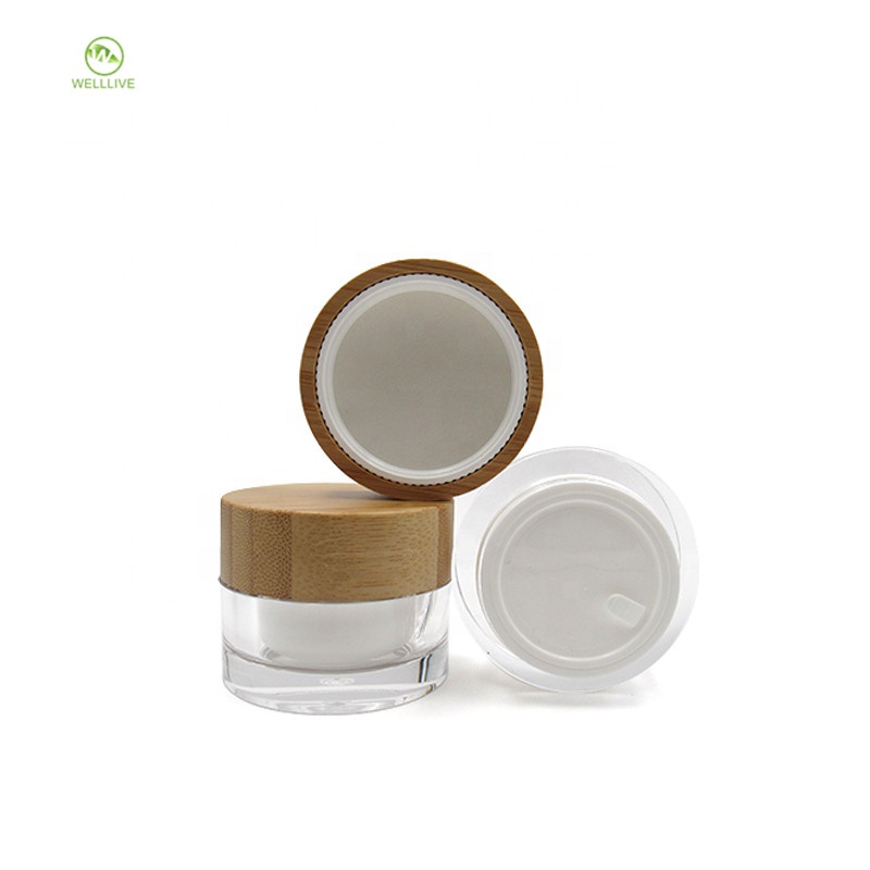 Acrylic PMMA bamboo cream jar 15g 30g 50g 100g double layer plastic cosmetic ointment container with gasket