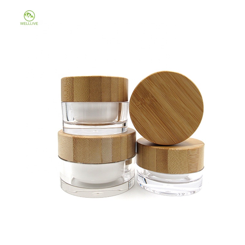 Acrylic PMMA bamboo cream jar 15g 30g 50g 100g double layer plastic cosmetic ointment container with gasket