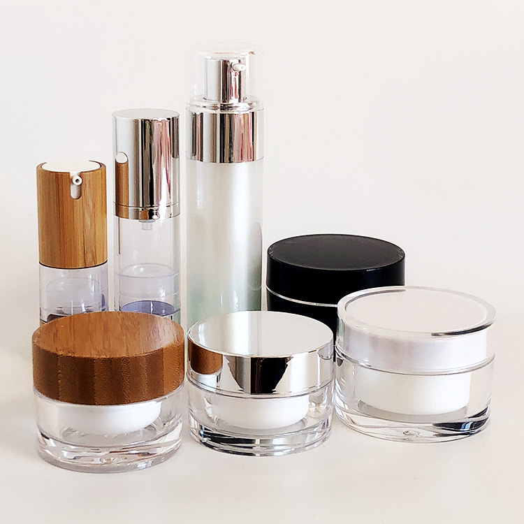 Acrylic Plastic Skincare Packaging Empty Cosmetic Jars And Bottle Set For Cream