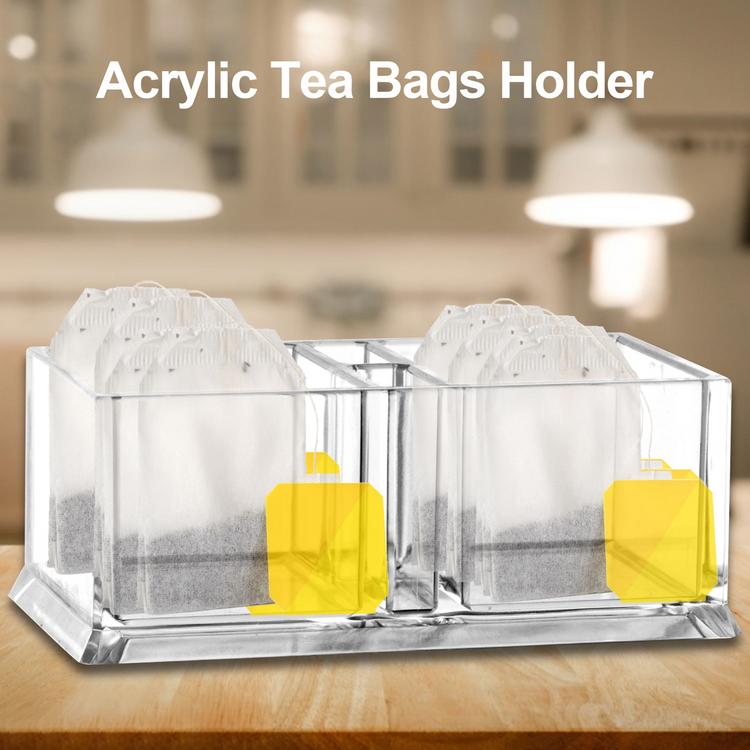 Acrylic Tea Bags Holder Coffee Sugar Clear Organizer for Home Food Grade Round Glass Storage Container Jar With Glass Lid