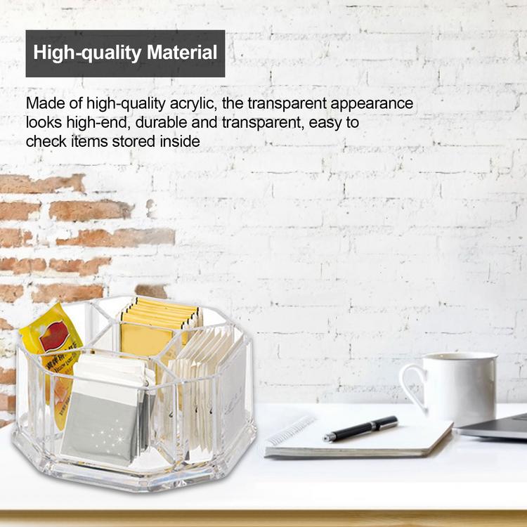 Acrylic Tea Bags Holder Coffee Sugar Clear Organizer for Home Round separated coffee storage box