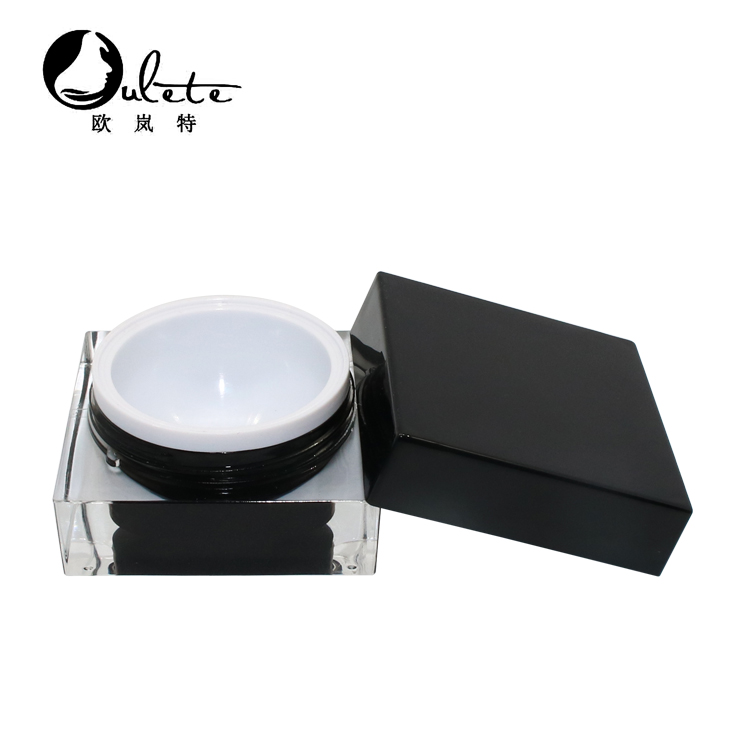 Acrylic cosmetic packaging container 15g 30g 50g 75g black square cosmetic cream jar