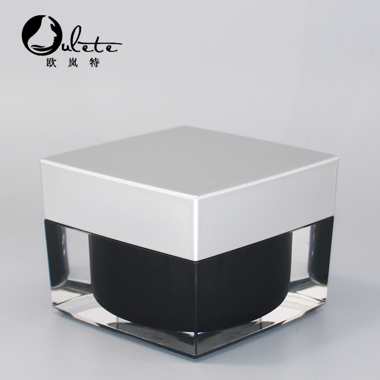 Acrylic cosmetic packaging container 15g 30g 50g 75g black square cosmetic cream jar