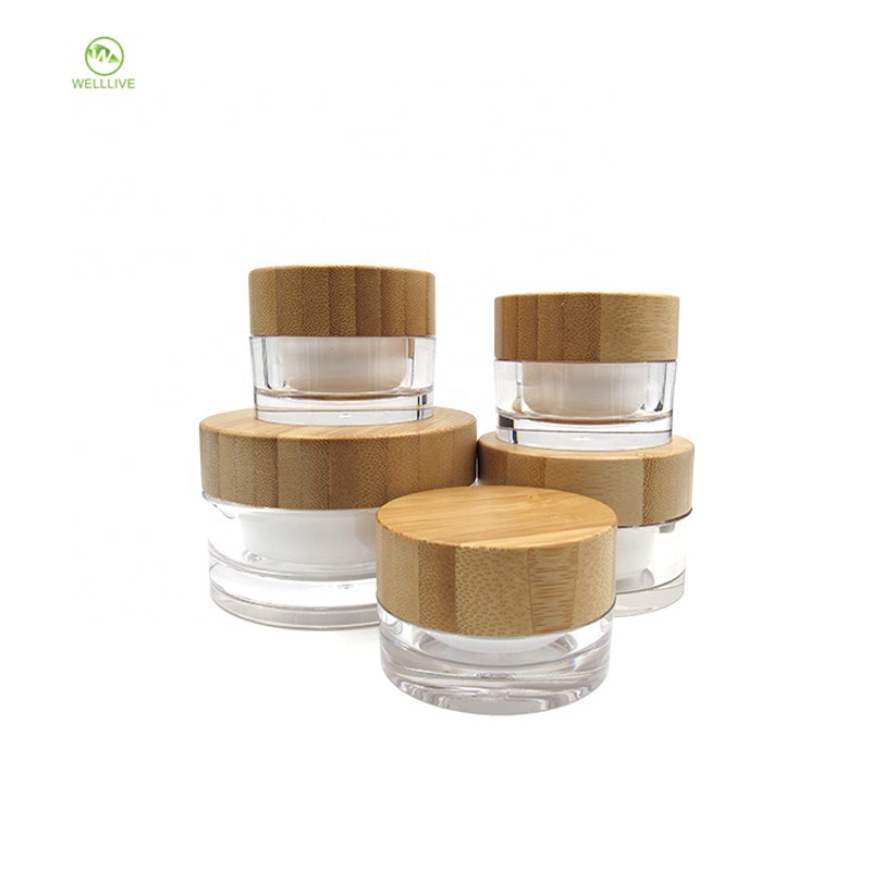 Acrylic cream jar 15g 30g 50g 100g double wall plastic empty container with bamboo cap